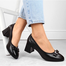 Zapatos de mujer de piel negra con tacón decorativo, Filippo DP6178 negro 1