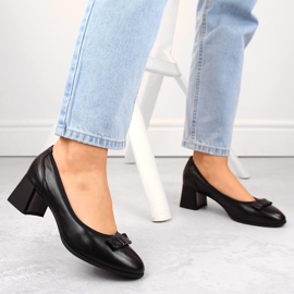 Zapatos de mujer de piel negra con tacón decorativo, Filippo DP6178 negro 2