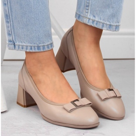 Zapatos de mujer de piel beige con tacón decorativo, Filippo DP6178 3