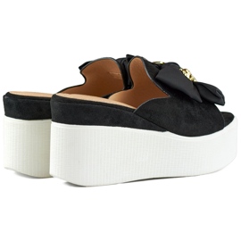 Zapatillas de casa de mujer negras con osito y lazo en la cuña negro 1