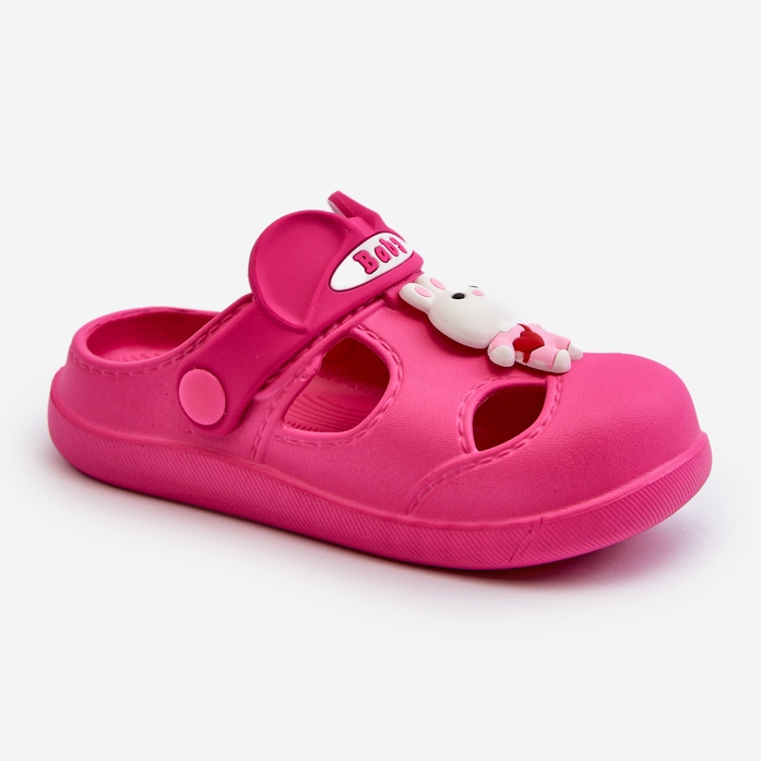 Pantuflas infantiles de espuma con adorno opaco fucsia rosado 2 Pantuflas infantiles de espuma con adorno opaco fucsia rosado 2