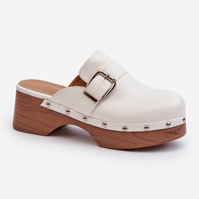 Zuecos de mujer con hebilla, Blanco Seprilla 1 Zuecos de mujer con hebilla, Blanco Seprilla 1