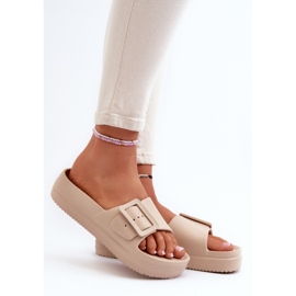 Chanclas de Mujer de Espuma con Plataforma y Hebilla Big Star NN274A666 Beige 3