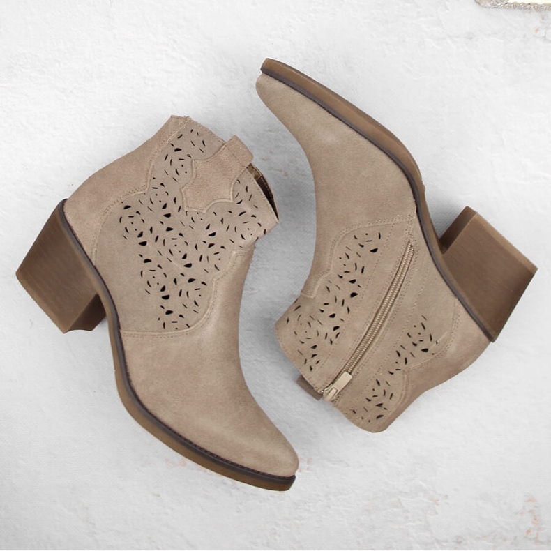 Botas cowboy mujer piel calada beige S.Barski 1