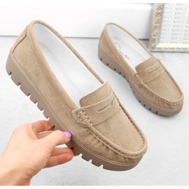 Zapatos de piel ante mocasines slip-on de mujer beige Filippo DP6045 4