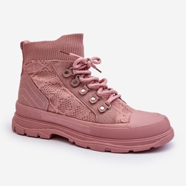 Zapatillas deportivas de mujer con parte superior elástica, rosa Kalyne 1
