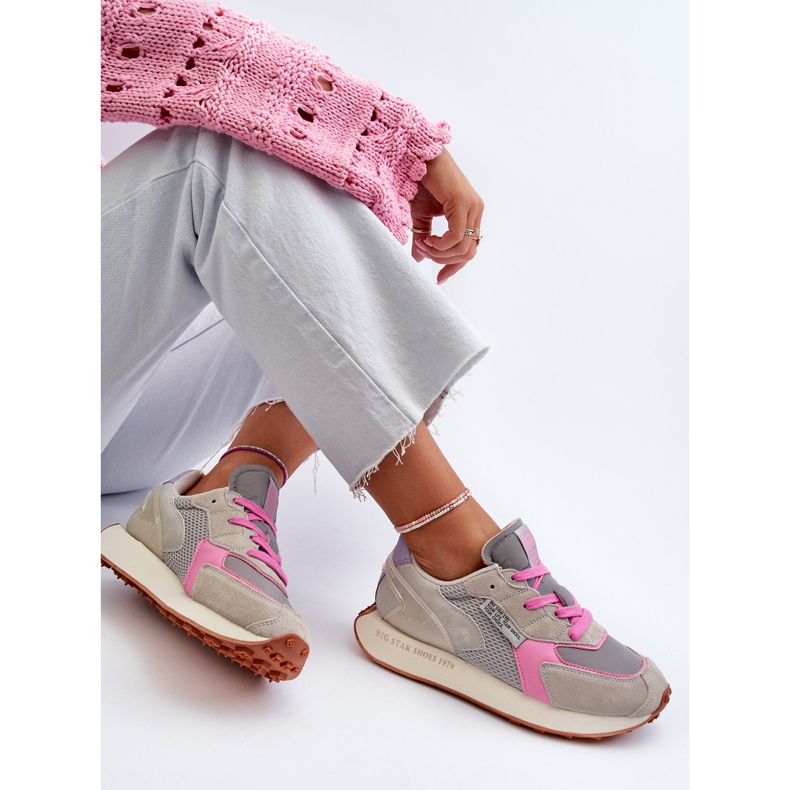 Zapatillas de Mujer con Sistema Memory Foam Plataforma Big Star NN274680 Gris-Rosa 2