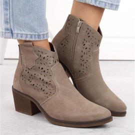 Botas cowboy mujer piel calada beige S.Barski 4