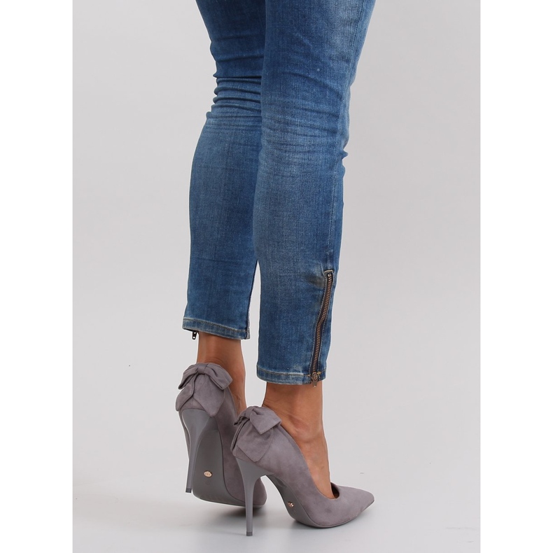 Tacones de ante con lazo LE035 Gris 1 Tacones de ante con lazo LE035 Gris 1