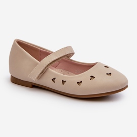 Bailarinas infantiles con corazones, cierre con velcro, beige Danaella 1