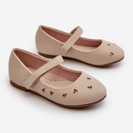 Bailarinas infantiles con corazones, cierre con velcro, beige Danaella 3