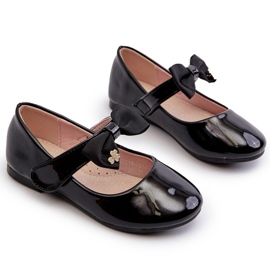 Bailarinas infantiles de charol con lazo de velcro y cat-eye negro 5