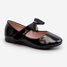 Bailarinas infantiles de charol con lazo de velcro y cat-eye negro 1