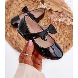 Bailarinas infantiles de charol con lazo de velcro y cat-eye negro 2