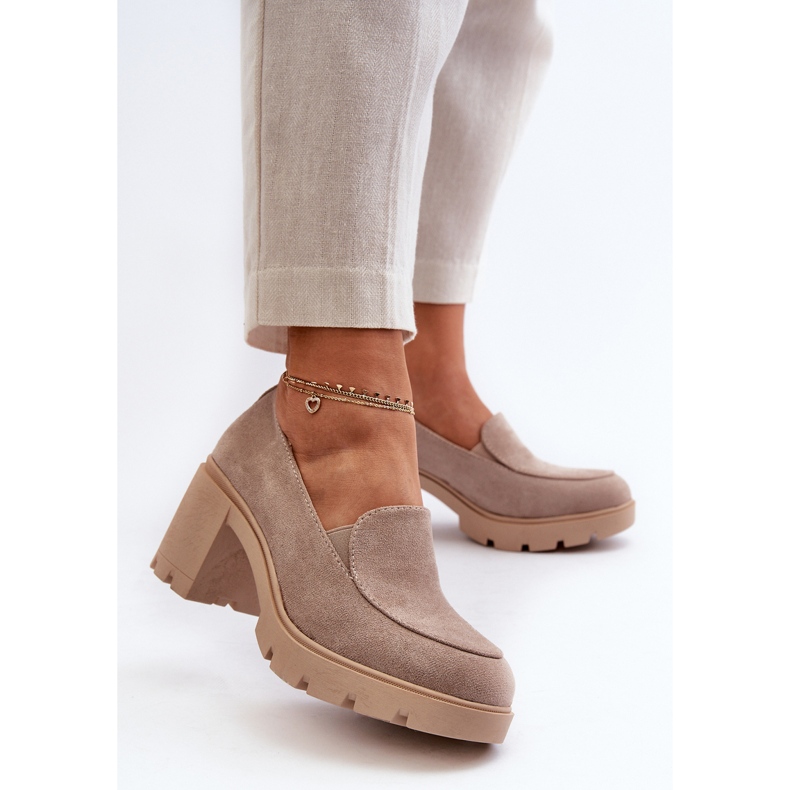 Zapatos Mujer Ante Eco con Tacón Alto y Plataforma, Beige Arablosa 1