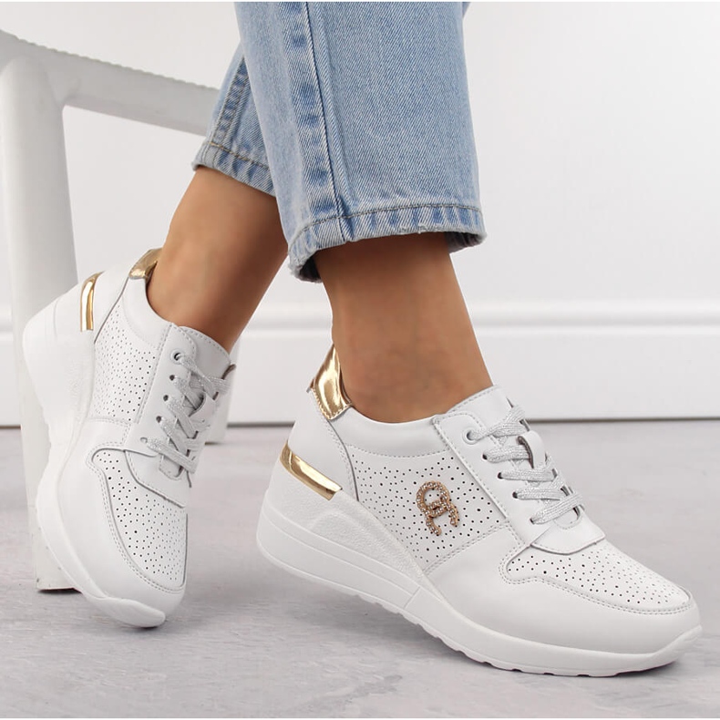 Zapato deportivo cuña mujer piel blanco S.Barski LR810 1