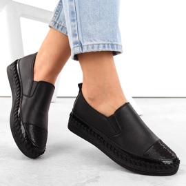 S.Barski Zapatos slip-on mujer de piel con circonitas, negro D&amp;A LR370 1