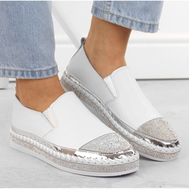 S.Barski Zapato slip-on mujer de piel con circonitas blanco D&amp;A LR370 3