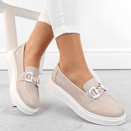 Zapatos de mujer de piel, mocasines con plataforma, beige S.Barski LR720 1