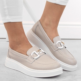 Zapatos de mujer de piel, mocasines con plataforma, beige S.Barski LR720 3