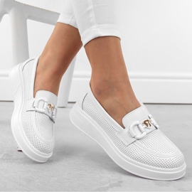 Zapatos de mujer de piel, mocasines con plataforma, blanco S.Barski LR720 1