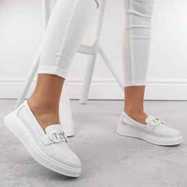 Zapatos de mujer de piel, mocasines con plataforma, blanco S.Barski LR720 2