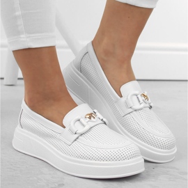 Zapatos de mujer de piel, mocasines con plataforma, blanco S.Barski LR720 3
