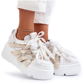 Zazoo 2F-7033 Zapatillas con plataforma enorme blanco y dorado 10