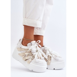Zazoo 2F-7033 Zapatillas con plataforma enorme blanco y dorado 3