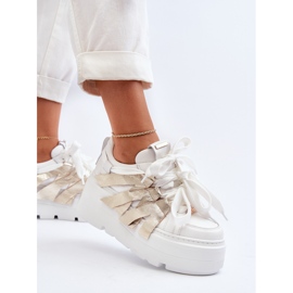 Zazoo 2F-7033 Zapatillas con plataforma enorme blanco y dorado 6