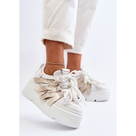 Zazoo 2F-7033 Zapatillas con plataforma enorme blanco y dorado 2