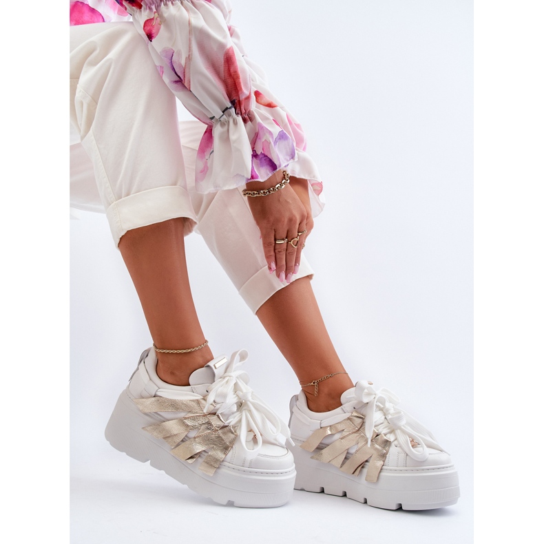 Zazoo 2F-7033 Zapatillas con plataforma enorme blanco y dorado 1