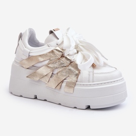 Zazoo 2F-7033 Zapatillas con plataforma enorme blanco y dorado 4