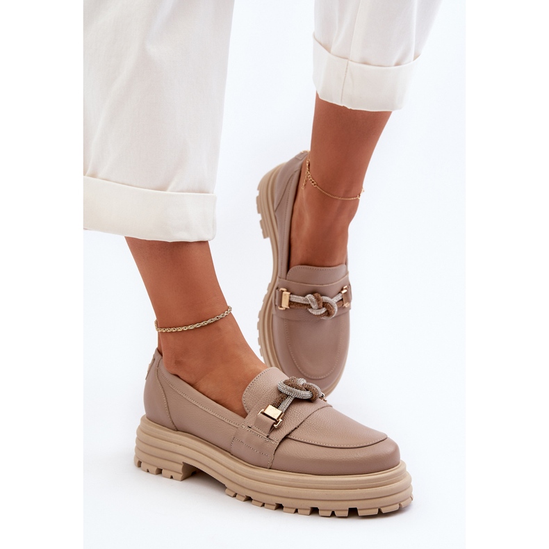 Mocasines Mujer Piel Con Adorno Laura Messi 2780 Beige Oscuro 1