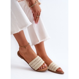 Sandalias de mujer con tacón plano trenzado, radianes beige claro 8
