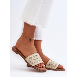 Sandalias de mujer con tacón plano trenzado, radianes beige claro 2