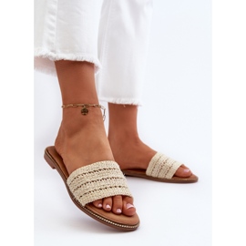 Sandalias de mujer con tacón plano trenzado, radianes beige claro 3
