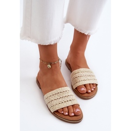 Sandalias de mujer con tacón plano trenzado, radianes beige claro 6