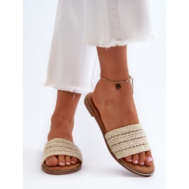 Sandalias de mujer con tacón plano trenzado, radianes beige claro 7