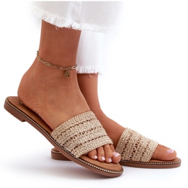 Chanclas de mujer Beige Radians con tacones planos trenzados 9