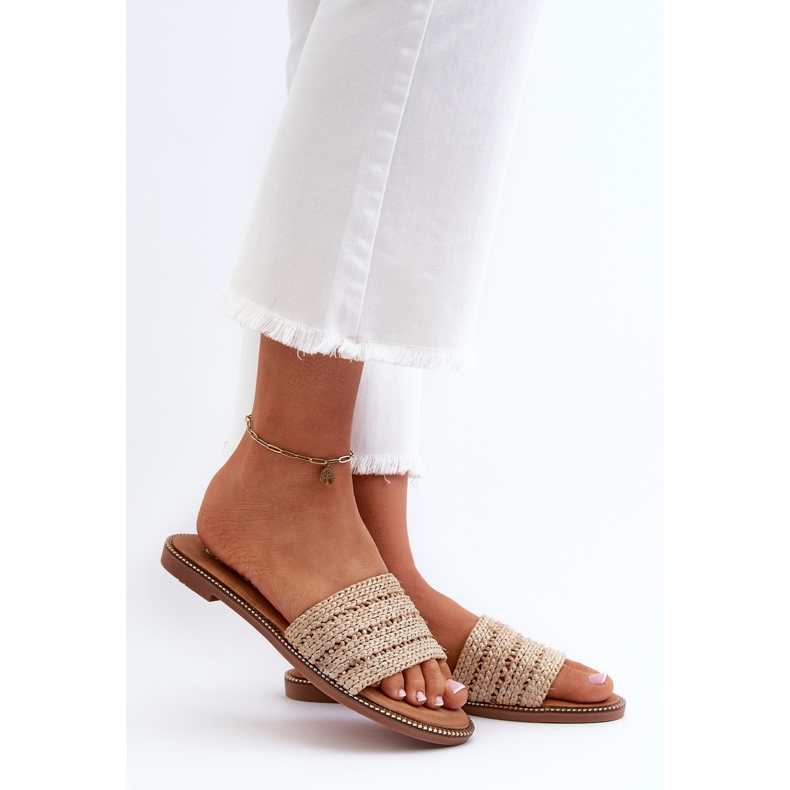 Chanclas de mujer Beige Radians con tacones planos trenzados 2