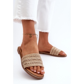 Chanclas de mujer Beige Radians con tacones planos trenzados 3