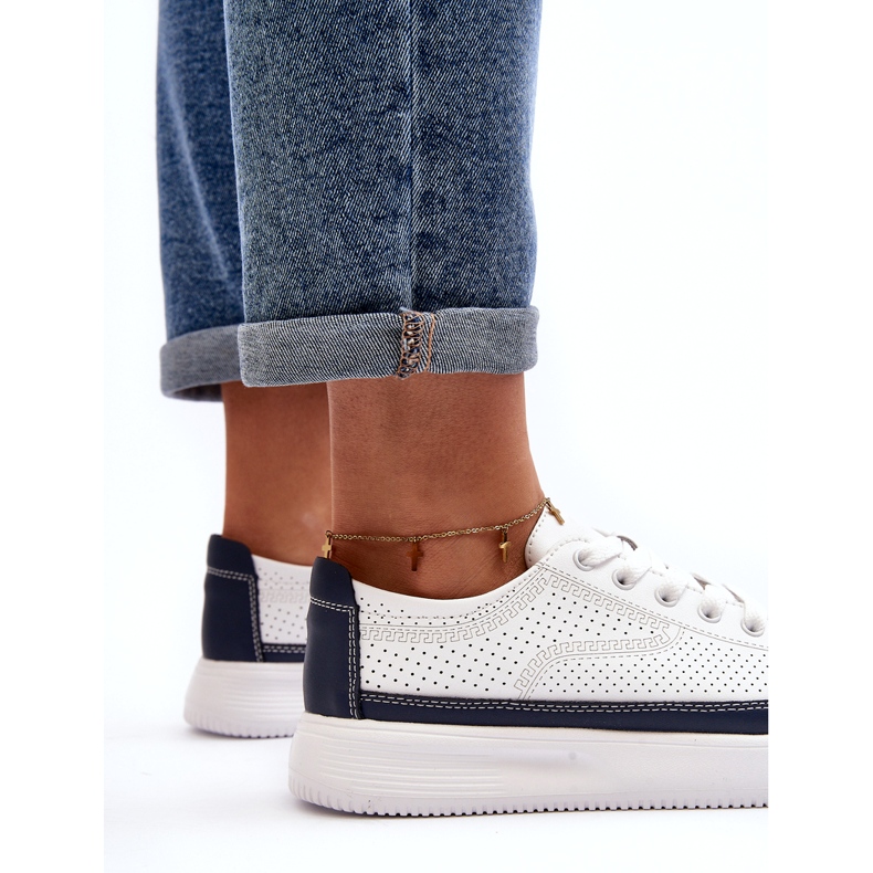 Sergio Leone Zapatillas Deportivas Mujer Piel, Deportivas, Blanco y Azul Marino 4