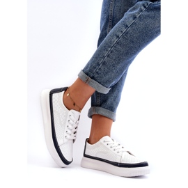 Sergio Leone Zapatillas Deportivas Mujer Piel, Deportivas, Blanco y Azul Marino 1