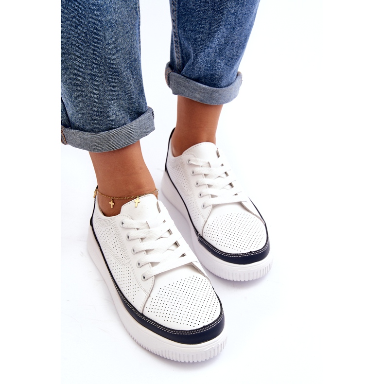 Sergio Leone Zapatillas Deportivas Mujer Piel, Deportivas, Blanco y Azul Marino 3