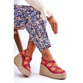 Joia Sandalias de cuña de moda con trenza fucsia. rosado 4