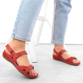 Sandalias de mujer Helios 205 rojas de piel con velcro rojo 5