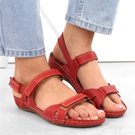 Sandalias de mujer Helios 205 rojas de piel con velcro rojo 6