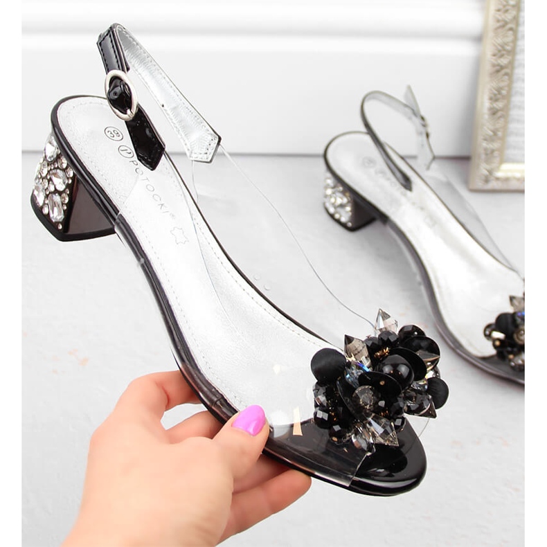 Sandalias de mujer transparentes con abalorios, negro Potocki WS43300 1 Sandalias de mujer transparentes con abalorios, negro Potocki WS43300 1