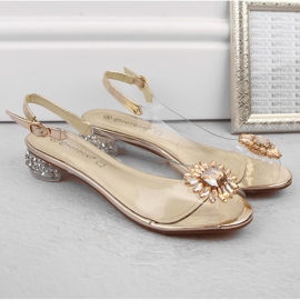 Sandalias de mujer transparentes con circonitas doradas Potocki WS43301 dorado 2